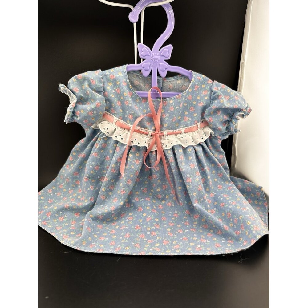 Fits 16” Cabbage Patch‎ Kids Blue Pink Floral Dress Eyelet Lace 1980s Unbranded